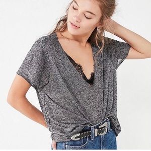 UO Project Social T Charcoal Grey Textured Knit V-Neck Tee Extra Small